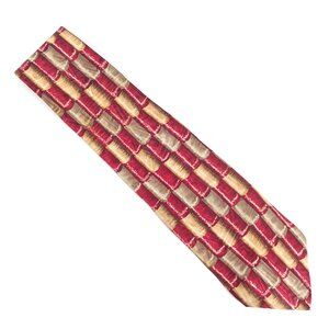Palatina Men Necktie 100% Silk Geometric Color Red Beige Size 57x4 - NWOT